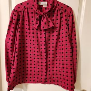 Aspirations vintage pink long sleeves button down with bow size 16